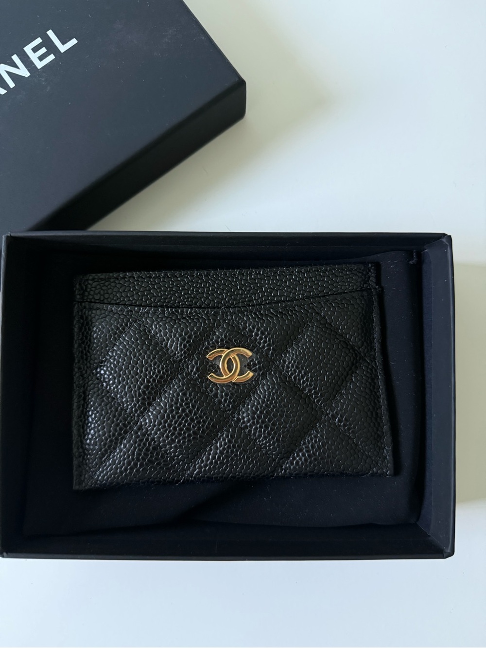 Chanel Black Quilted Caviar Leather Card Holder